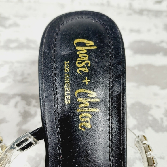 New CHASE & CHLOE Double Rhinestone Pyramid Heel Sandal In Black Silver D702 - Picture 10 of 12